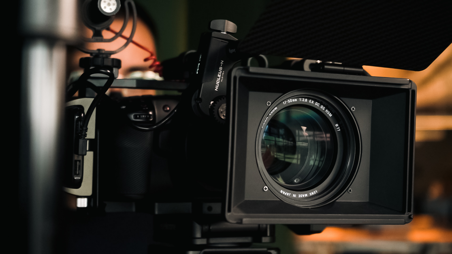 Lente de cinema em set de filmagem